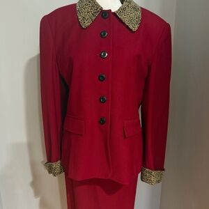 Vintage Adolfo Red & Leopard Skirt Suit